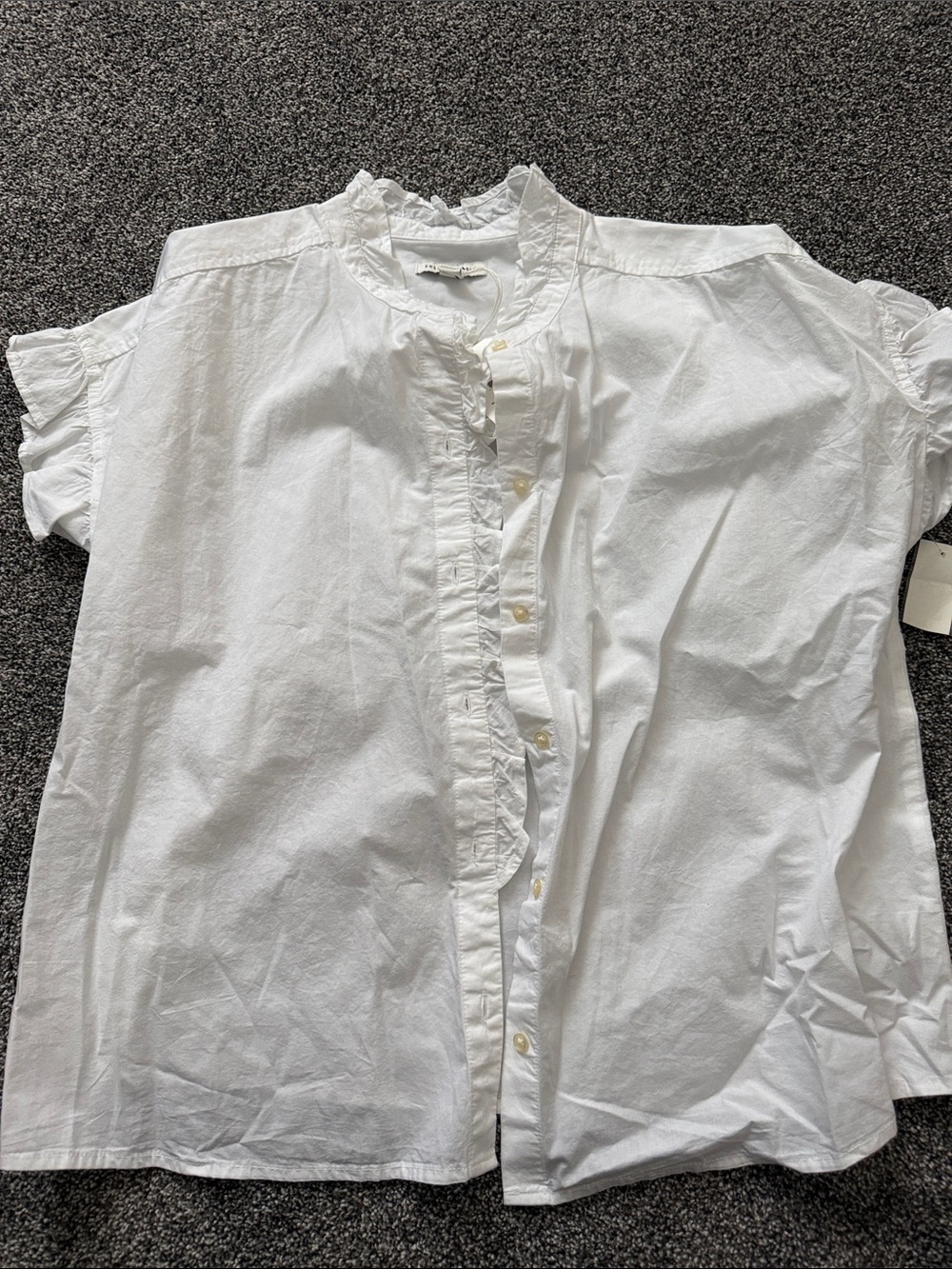 Women’s White Ruffle-Trim Button Front Blouse
